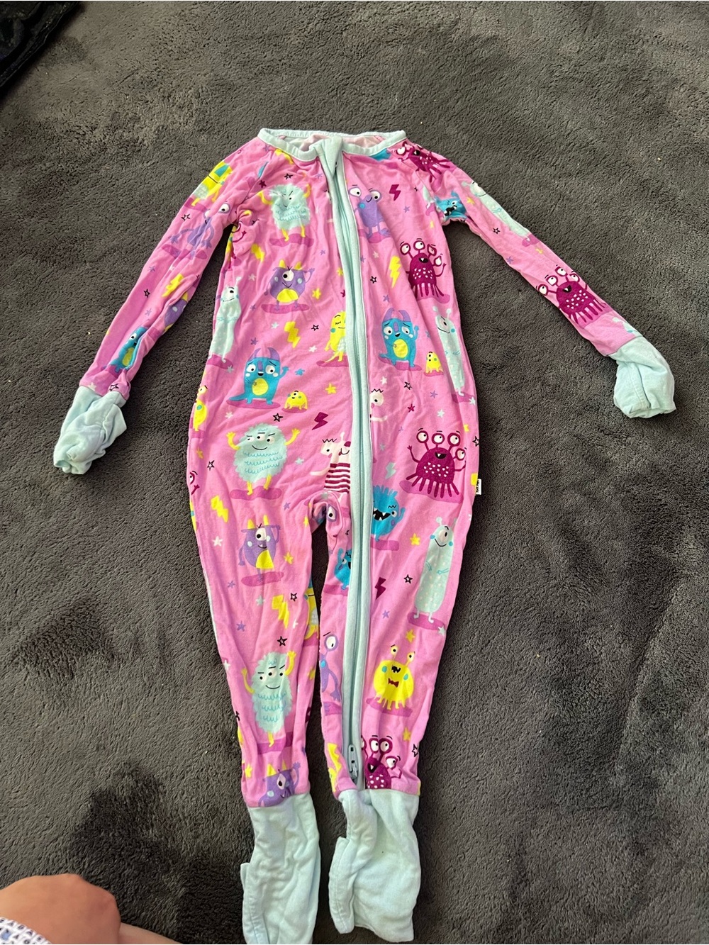 Little sleepies Pink Monster Print Kids One-Piece Footed Pajamas 6-12 months
